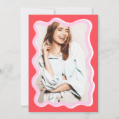 Retro roze rode curve kronkelige golvende afstudee kaart (Achterkant)