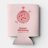 Retro Roze & Rode Disco Bal Verjaardag Gepersonali Blikjeskoeler (Achterkant)