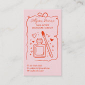 Retro Roze Rode Doodles Nagelkunstenaar QR Code Visitekaartje (Voorkant)