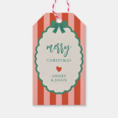 Retro roze, rode en groene gestreepte vrolijk kers cadeaulabel (Voorkant)