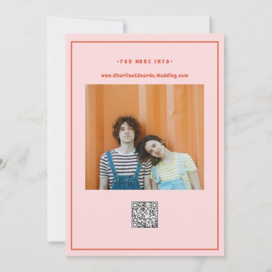 Retro Roze Rode Golvende Boho Bruiloft QR Code Kaart (Achterkant)