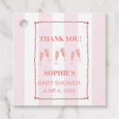 Retro Roze Rode Grens Brunch & Bubbly Baby shower Bedankjes Labels (Voorkant)