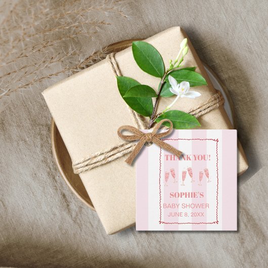Retro Roze Rode Grens Brunch & Bubbly Baby shower Bedankjes Labels