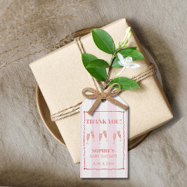 Retro Roze Rode Grens Brunch & Bubbly Baby shower Cadeaulabel