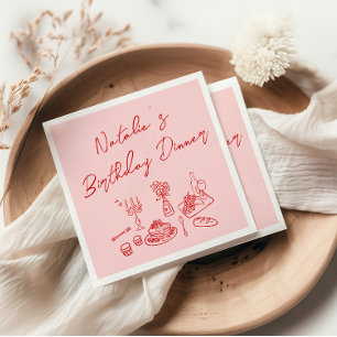 Retro Roze Rode Hand getekend Leuk Verjaardagsdine Servet