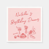 Retro Roze Rode Hand getekend Leuk Verjaardagsdine Servet (Voorkant)