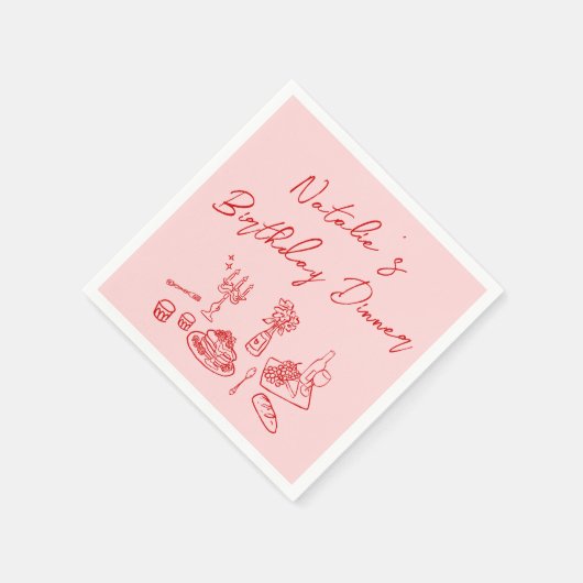 Retro Roze Rode Hand getekend Leuk Verjaardagsdine Servet (Hoek)