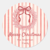 Retro Roze Rode Hand Getrokken Bow Krans Kerstmis Ronde Sticker (Voorkant)