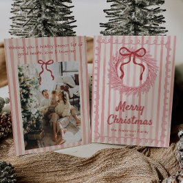 Retro Roze Rode Hand Getrokken Krans Boog Kerstmis Feestdagenkaart