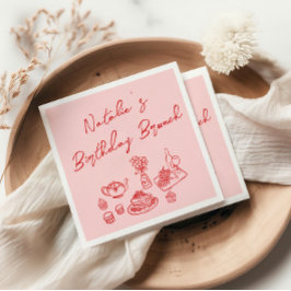 Retro Roze Rode Hand Getrokken Leuke Verjaardag Br Servet