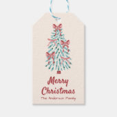 Retro Roze Rode Hand Getrokken Linten Boom Kerstmi Cadeaulabel (Voorkant)