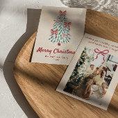 Retro Roze Rode Hand Getrokken Linten Boom Kerstmi Feestdagenkaart