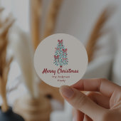 Retro Roze Rode Hand Getrokken Linten Boom Kerstmi Ronde Sticker