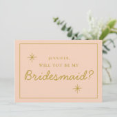 Retro Roze & Rode Handgeschreven Bruidsmeisje Voor Kaart (Staand voorkant)