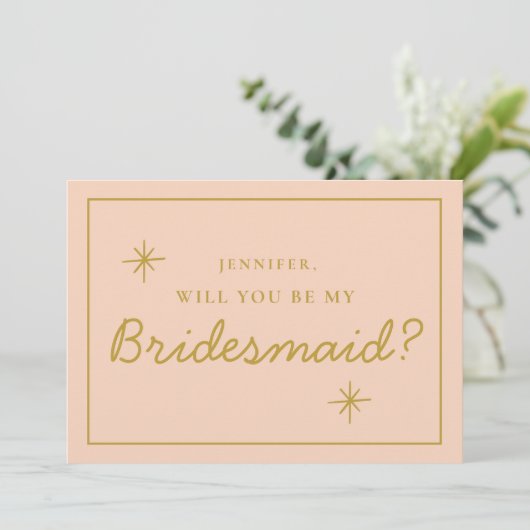 Retro Roze & Rode Handgeschreven Bruidsmeisje Voor Kaart (Staand voorkant)