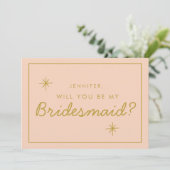 Retro Roze & Rode Handgeschreven Bruidsmeisje Voor Kaart (Staand voorkant)