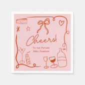 Retro roze rode handgetekende geïllustreerde bruid servet (Voorkant)