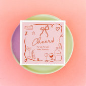 Retro roze rode handgetekende geïllustreerde bruid servet