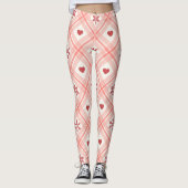 Retro Roze & Rode Hart Sneeuwvlokken Patroon Leggings (Voorkant)