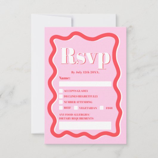 Retro roze rode kromme die de golvende bruiloft ve kaart (Voorkant)