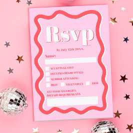 Retro roze rode kromme die de golvende bruiloft ve kaart