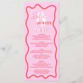 Retro roze rode kromme die de golvende bruiloft ve menu (Voorkant)