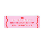 Retro roze rode kromme die golvend afstuderen kron etiket (Voorkant)