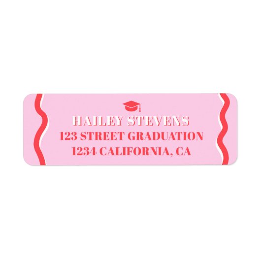 Retro roze rode kromme die golvend afstuderen kron etiket (Voorkant)