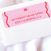 Retro roze rode kromme die golvend afstuderen kron etiket