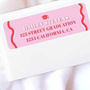 Retro roze rode kromme die golvend afstuderen kron etiket