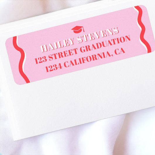 Retro roze rode kromme die golvend afstuderen kron etiket
