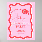 Retro roze rode kromme die golvend afstuderen kron poster (Voorkant)