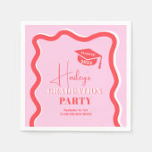 Retro roze rode kromme die golvend afstuderen kron servet (Voorkant)