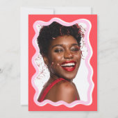 Retro roze rode kromme die golvend vrijgezellenfee kaart (Achterkant)