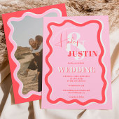 Retro roze rode kromme die golvende trouwfoto's me kaart