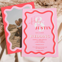 Retro roze rode kromme die golvende trouwfoto's me kaart