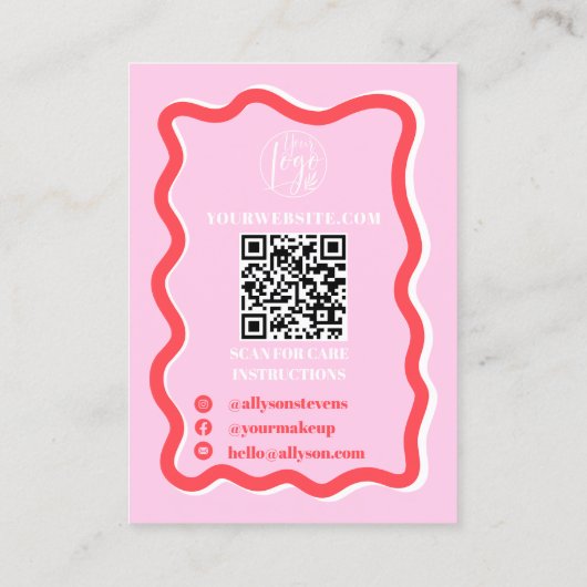 Retro roze rode kromme kronkelende golvende sierad visitekaartje (Achterkant)