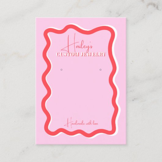Retro roze rode kromme kronkelende golvende sierad visitekaartje (Voorkant)