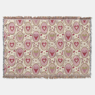 Retro Roze & Rode Met de Hand Getekende Harten Val Deken