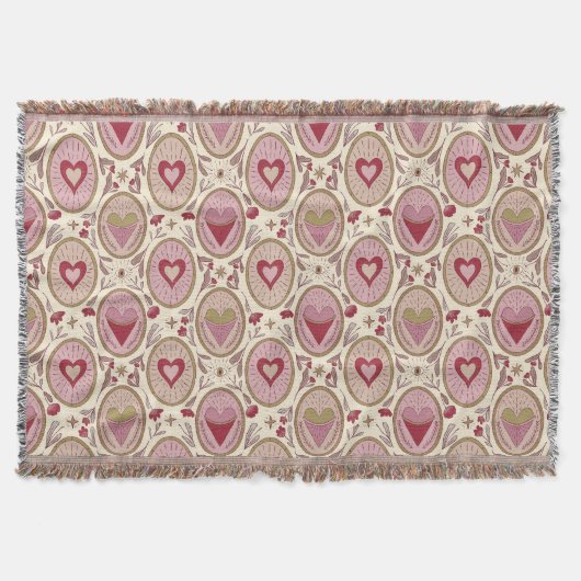 Retro Roze & Rode Met de Hand Getekende Harten Val Deken (Voorkant)