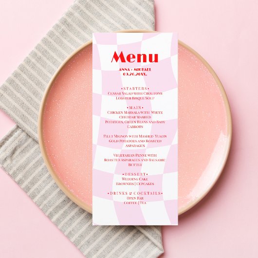 RETRO roze rode patroonvlek oude typografie Menu