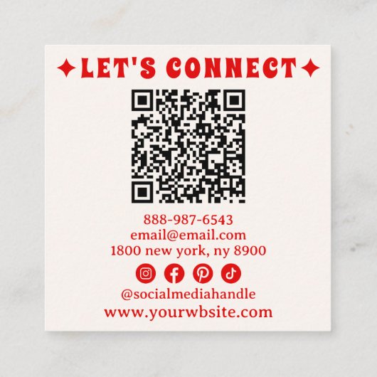 Retro Roze Rode QR Code Groovy Geruit Girly Boho Vierkante Visitekaartje (Achterkant)