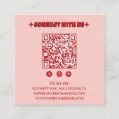 Retro Roze & Rode Schaakbord met QR-code Vierkante Visitekaartje (Achterkant)