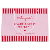 Retro Roze & Rode Strepen Afscheid Als Meisje Fees Groot Cadeauzakje (Voorkant)