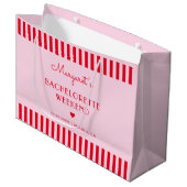 Retro Roze & Rode Strepen Afscheidsceremonie voor Groot Cadeauzakje (Voorkant Gekanteld)