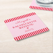 Retro Roze & Rode Strepen Bachelorette-weekend Kartonnen Onderzetters (Schuin)