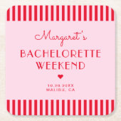 Retro Roze & Rode Strepen Bachelorette-weekend Kartonnen Onderzetters (Voorkant)