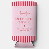 Retro Roze & Rode Strepen Bachelorette Weekend Seltzer Blikjeskoeler (Voorkant)