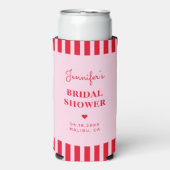 Retro Roze & Rode Strepen Bruidsdouche Custom Seltzer Blikjeskoeler (Seltzer Voorkant)