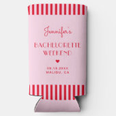 Retro Roze & Rode Strepen Bruidsdouche Custom Seltzer Blikjeskoeler (Achterkant)